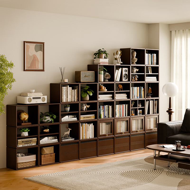 Jiayi solid wood bookcase combination cabinet floor-standing bookshelf free combination low cabinet TV cabinet grid cabinet home module storage cabinet