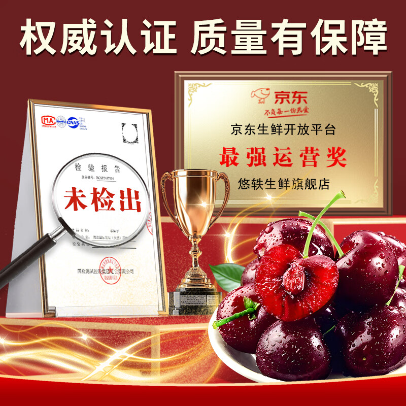 Youyi Chilean cherries, imported cherries, JD SF Express next-day delivery in many places, fresh fruits for pregnant women, New Year gift box, 5 pounds (net weight) 3JJJ grade, single fruit 30-32mm