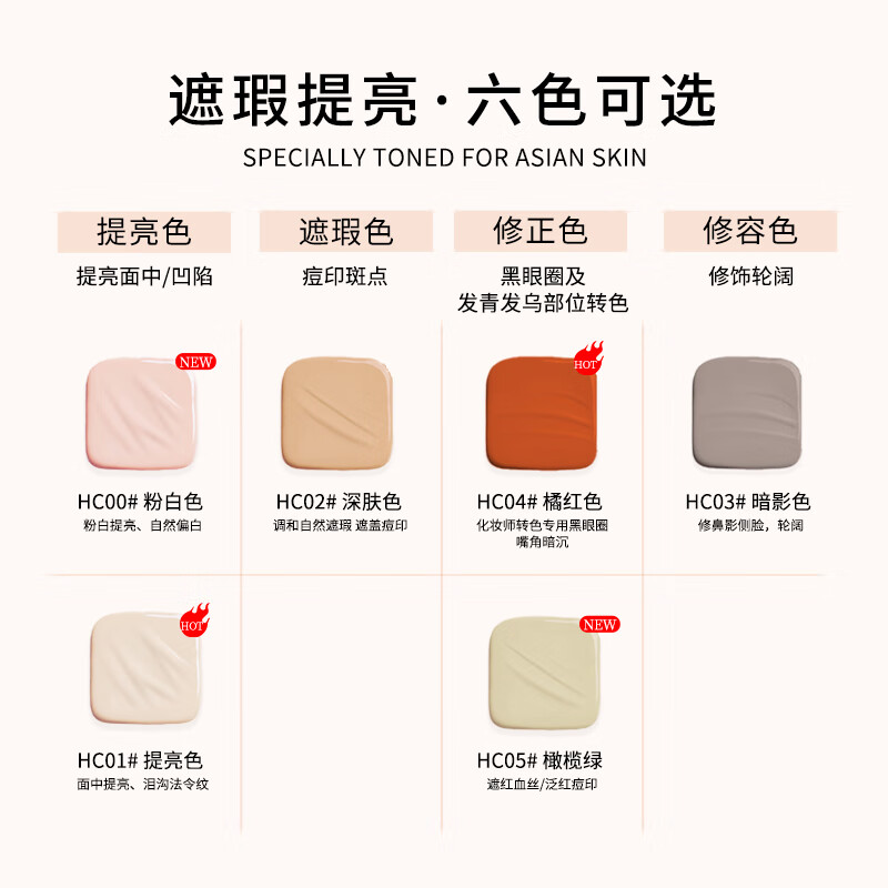 BH Correcting Liquid Concealer Improves Facial Depression, Covers Dark Circles and Tear Troughs, Changes Color at Mouth Corners, New Year's Gift, Orange Red