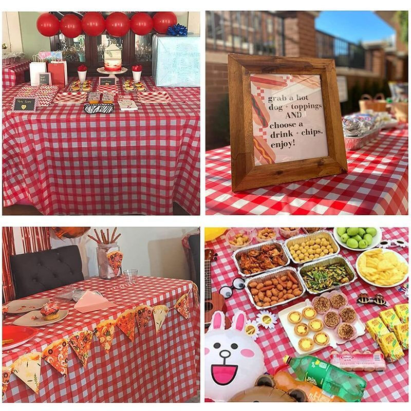 Yexiang disposable tablecloth round table plastic tablecloth printed tablecloth thickened party home tablecloth hotel tablecloth red and white checkered tablecloth 120*180cm 10 sheets