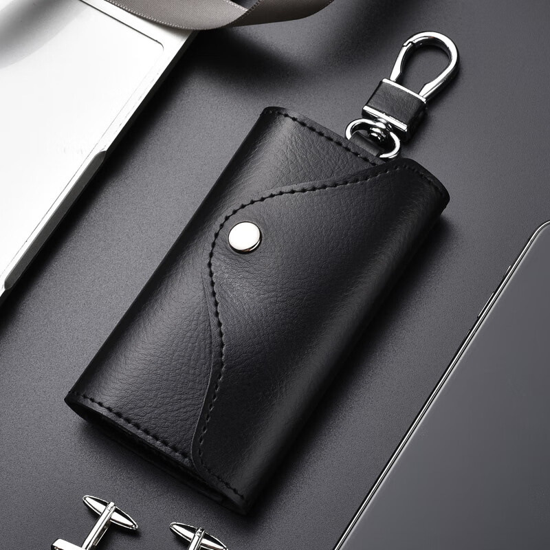 Dingtianliying genuine leather key bag large capacity clutch bag men's leather waist hanging key bag women's multi-functional key chain hanging buckle version - black