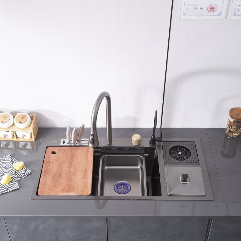 Ye Yu multifunctional sink kitchen large single basin 304 stainless steel single sink vegetable basin sink with integrated x40 8846 complete set/cup washer/soap dispenser/trash can