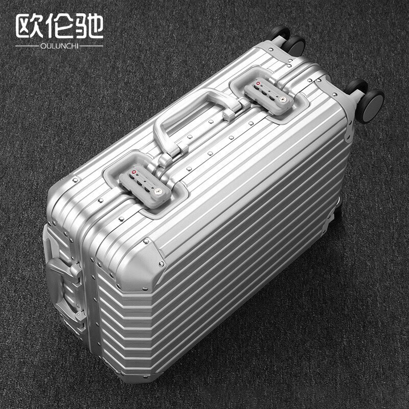 OULUNCHI new suitcase all-aluminum magnesium alloy trolley case universal wheel suitcase men's and women's password boarding case black 28 inches