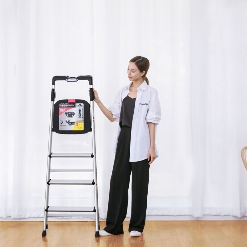 Stable AJ4 aluminum alloy ultra-light multi-functional household 4-step folding ladder that does not take up space. Stable AJ4 aluminum alloy ultra-light multi-functional household 4-step folding ladder does not take up space.