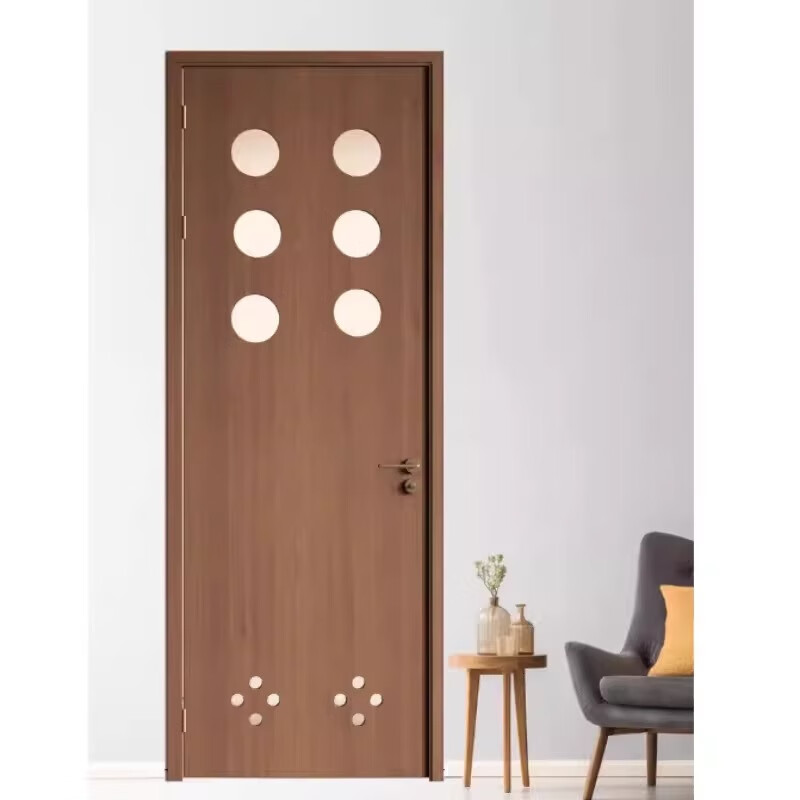Customized retro style bathroom door walnut color door French glass kitchen door log air door solid wood bedroom door Thai white oak paint walnut wood veneer