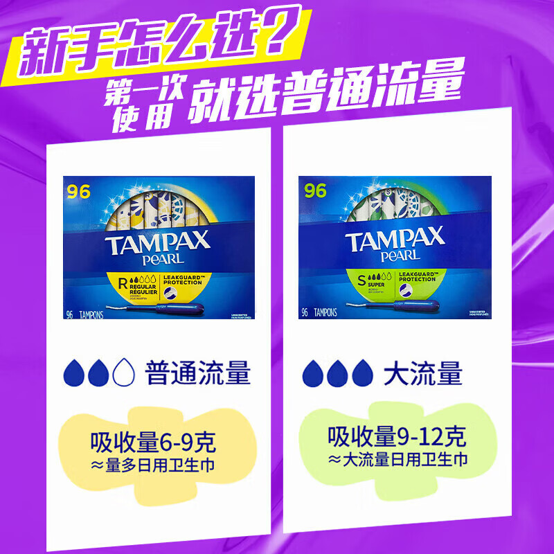 Danbis Canada imported Danbis Tampax tampons, catheter-type non-sensory built-in cotton swab sanitary napkin, high flow tampons 96 pieces