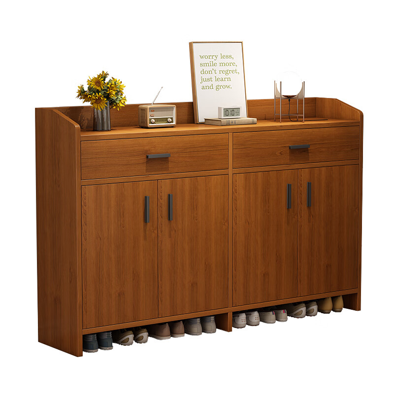 Oumao Shoe Cabinet Home Doorway 2025 New Entry Door Integrated Wall-Based Simple Multi-layer Home Storage Shoe Cabinet Porch Cabinet Thickened Plate 90cm Three Doors and One Drawer Cherry Wood