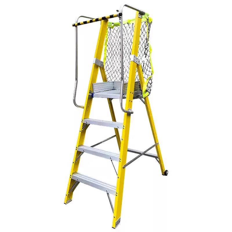 Aigujie safety engineering ladder fiberglass insulated herringbone ladder power maintenance folding ladder fence platform escalator with mesh bag 9-step ladder thickened (platform height 255cm)