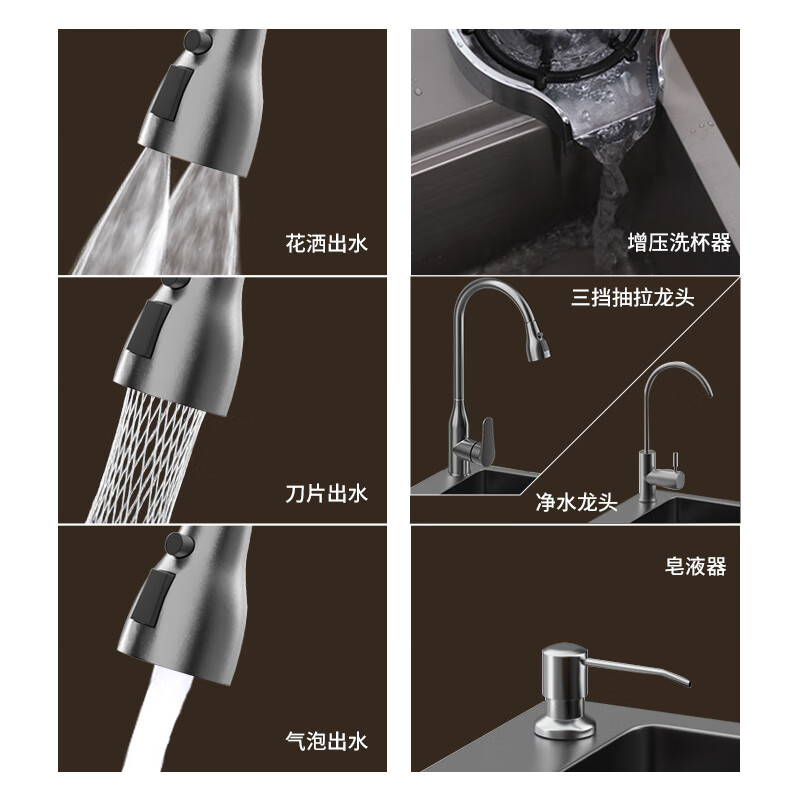 Home kitchen gun gray nano SUS304 stainless steel handmade sink large single-slot under-counter wash basin round faucet package gun gray 750X450mm