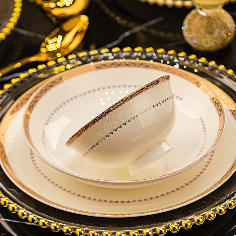 Wuzhili European-style Jingdezhen bone china tableware set, light luxury and high-end, complete set of ceramic bowls, plates, chopsticks, housewarming gift, with pot, high temperature, non-fading, gift box, 40 pieces