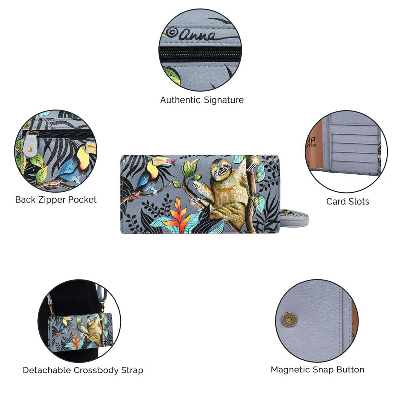 Anna by Anuschka Women's Original Leather Hand Painted Wallet, Rainforest Friends Rainforest Friends One Size