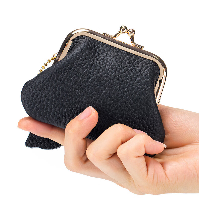 VANLEMN Danish Compact Genuine Leather Key Bag Coin Purse Women's First Layer Cowhide Coin Bag Mini Clip Bag Black Mini