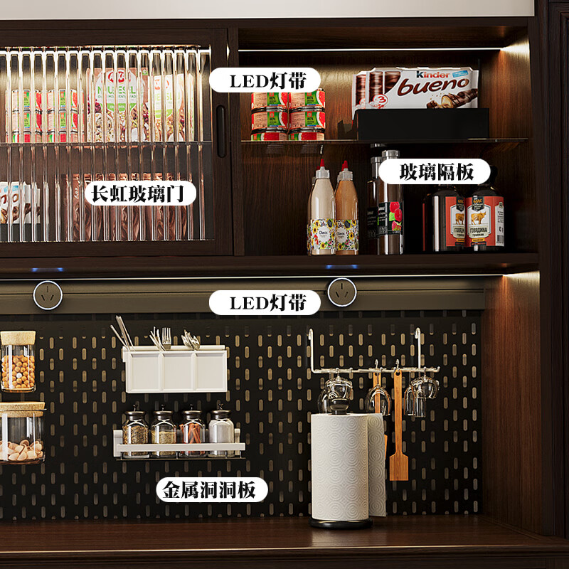 Wen Yijia American solid wood sideboard against the wall integrated kitchen storage wine cabinet French retro double-layer slate multi-function 1.2 meters - slate table top - upper and lower cabinet combination (