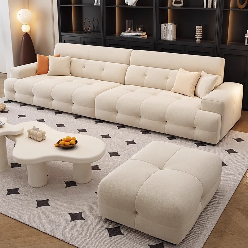 Dudumeijia cream chenille small apartment living room fabric sofa modern simple straight row Lawrence sofa MKS901#