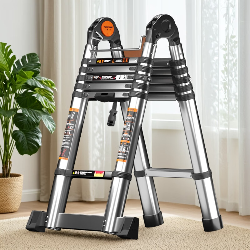 BAFEN Telescopic Ladder Multifunctional Herringbone Ladder Foldable Engineering Thickened Liftable Portable Stainless Steel Home Straight Ladder Multifunctional 2.5 = Straight Ladder 5.0 Meters Stainless Steel *1