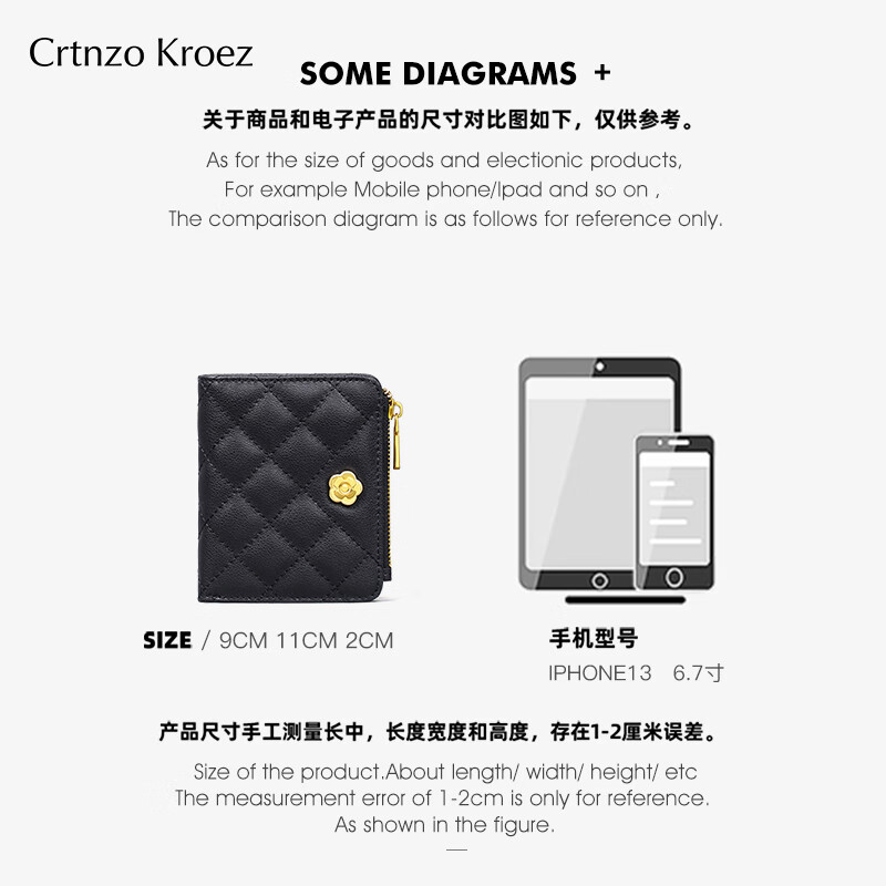 CRTNZO KROEZ Light Luxury Wallet Women's Short 2026 New Coin Purse Women's Card Holder New Year's Valentine's Day Birthday Gift Practical Black - Light Luxury Gift Practical for Girlfriend Wife Girlfriend's Birthday Gift