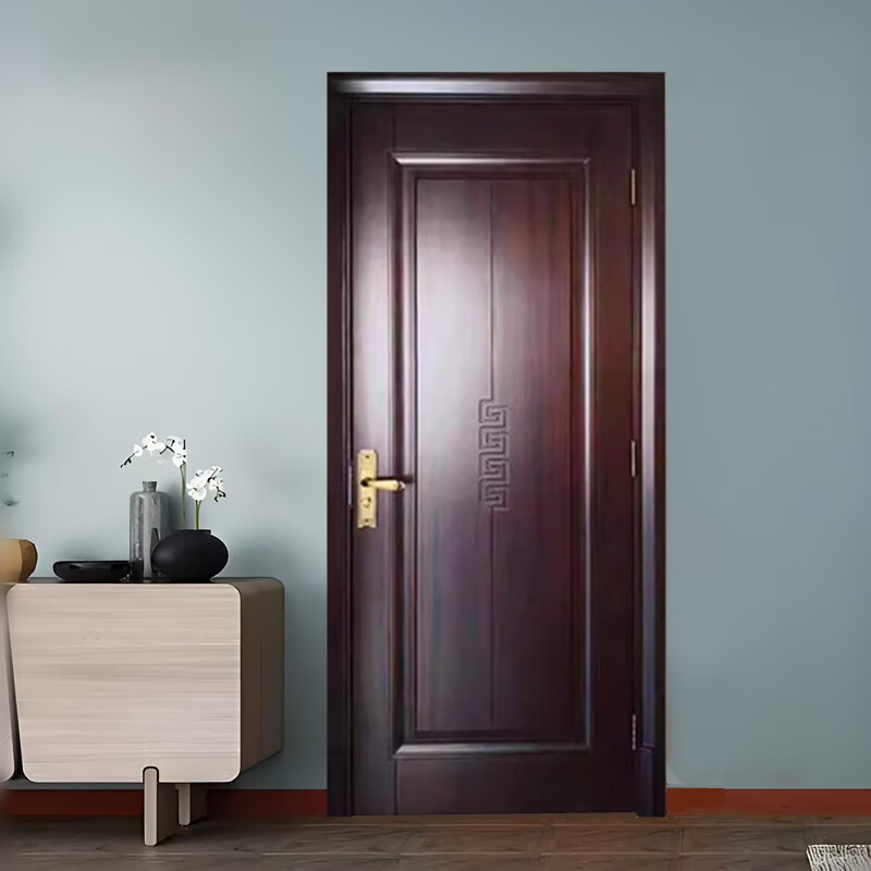 Solid wood door, bedroom door, oak painted door, walnut color room door set, indoor door, sanitary door, customized original wood door, rubber wood painted door style 1