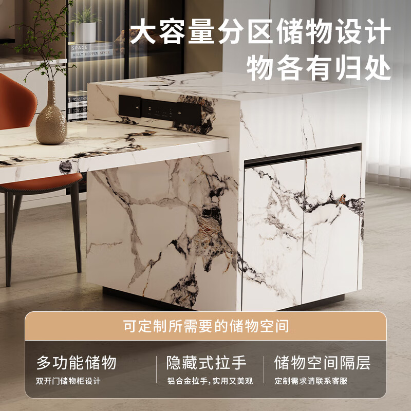 Namlande island table dining table integrated household retractable open kitchen small apartment high-end slate inverted finished bar table Yuexiang version 2.2 meters fixed version (with storage + living room