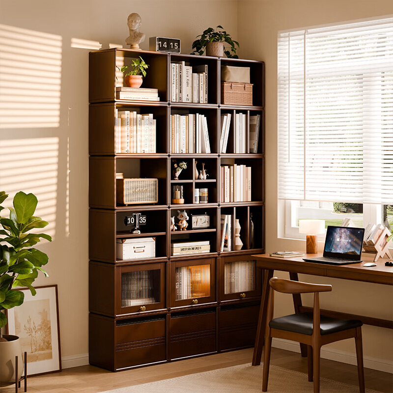 Jiayi solid wood bookcase combination cabinet floor-standing bookshelf free combination low cabinet TV cabinet grid cabinet home module storage cabinet