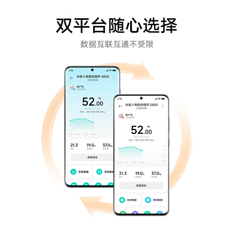 Mijia Xiaomi eight-electrode body fat scale S800 weight management home weight scale electronic scale dual-frequency accurate detection WIFI/Bluetooth dual connection Mijia eight-electrode body fat scale S800