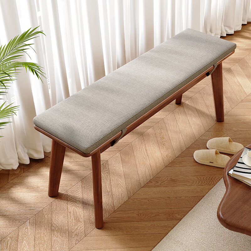 Rubber wood solid wood Nordic stool cushion stool bench bench bedroom bedside stool simple home modern dining table stool 1.2 meters long three colors available