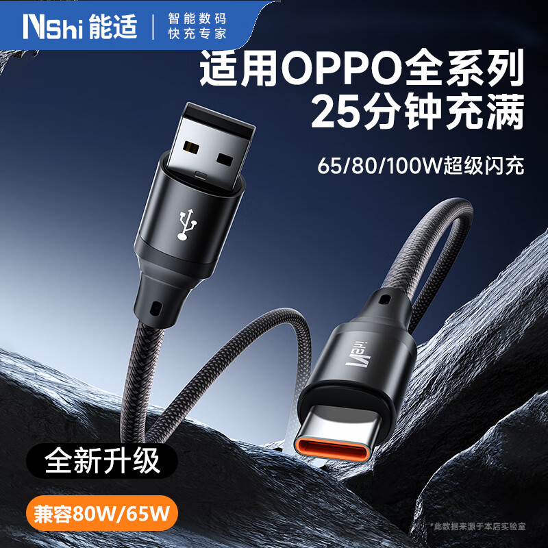 Suitable for OPPO data cable Type-C charging cable 80W/65W super fast charging FindX7/6/5/Reno12/11/10/9 Realme mobile phone flash charging cable 1.5 meters