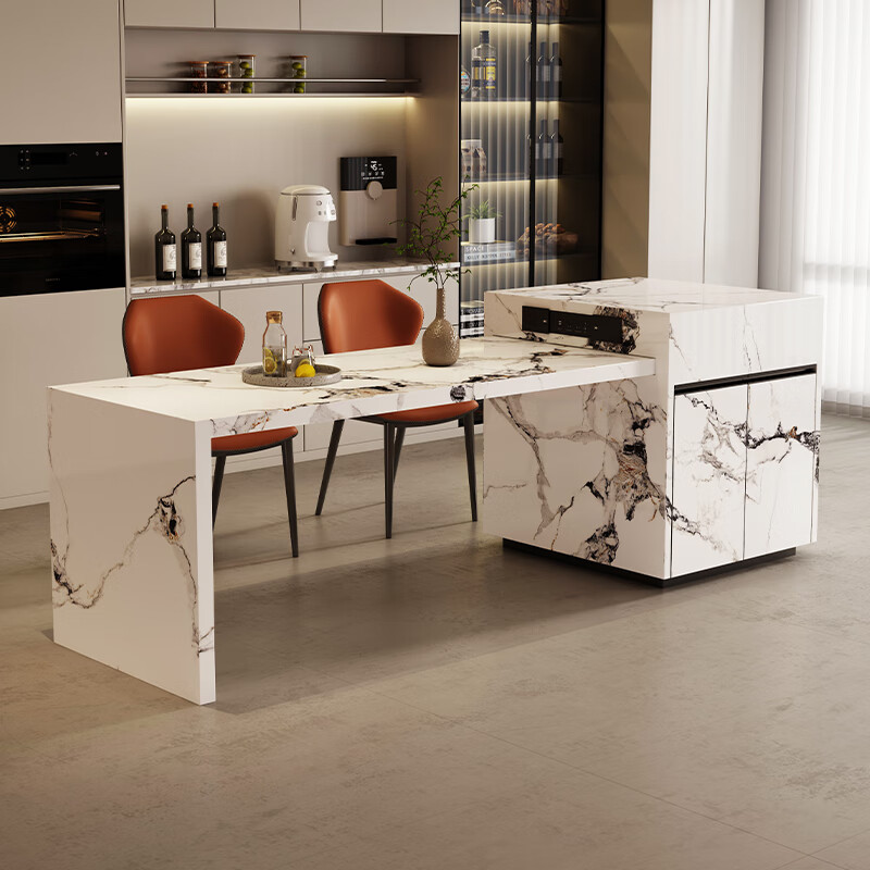 Namlande island table dining table integrated household retractable open kitchen small apartment high-end slate inverted finished bar table Yuexiang version 2.2 meters fixed version (with storage + living room