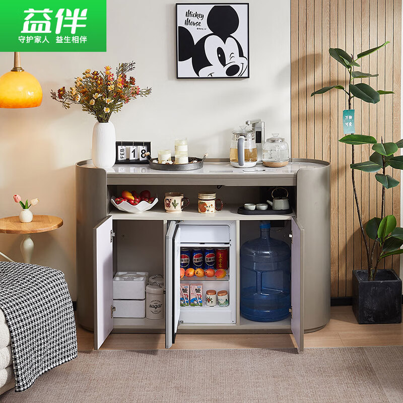 Yiban 2025 new smart tea bar machine cabinet integrated cabinet with health-preserving tea can be frozen and refrigerated high-end bottom bucket tea cabinet home dining side integrated storage cabinet B-61-3 gray (upgraded refrigerator model) instant cooling type
