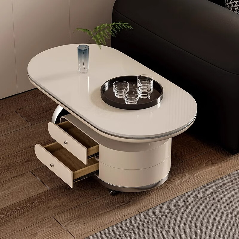 Mengsha polyslate coffee table sofa side table small apartment coffee table light luxury high-end 2025 new living room movable coffee table 1M gray titanium double layer movable trolley coffee table