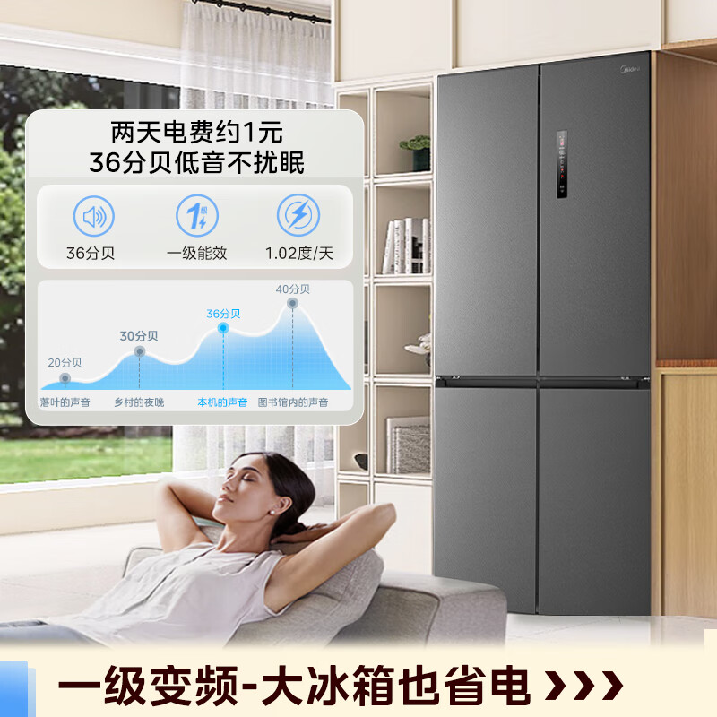 Midea 571-liter cross-door refrigerator household large-capacity ultra-thin zero-embedded air-cooled frost-free first-class energy efficiency gray BCD-571WUSPZM (E) national subsidy