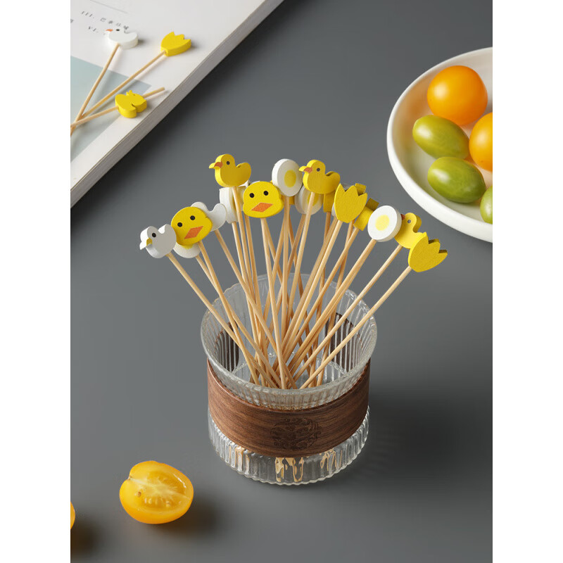 Magic Bean Shenghuo creative cartoon disposable fruit picks, fruit forks, bamboo picks, dessert cocktail picks, candied haws skewers, toothpicks, lemon picks 12cm (100 pieces)