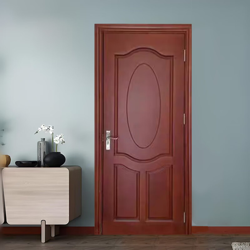 Solid wood door, bedroom door, oak painted door, walnut color room door set, indoor door, sanitary door, customized original wood door, rubber wood painted door style 1