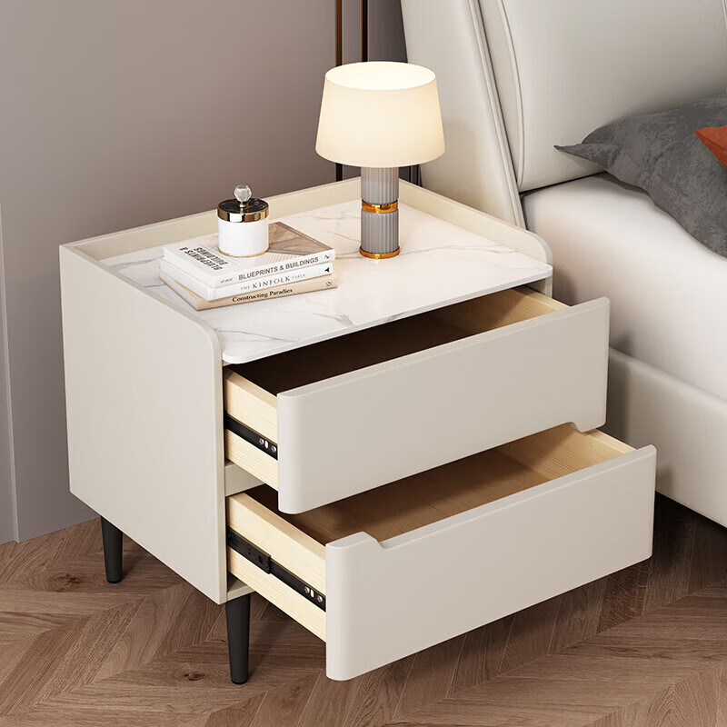All solid wood slate bedside table home bedroom simple modern light luxury high-end storage bedside cabinet small apartment khaki color all solid wood + door-to-door delivery 50*40*50cm