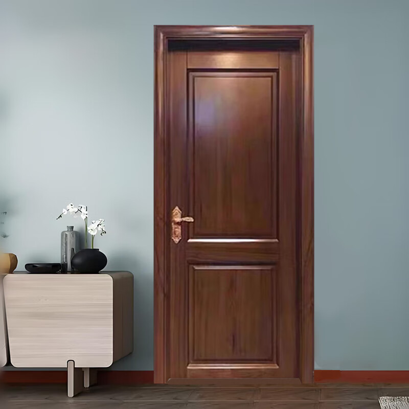 Solid wood door, bedroom door, oak painted door, walnut color room door set, indoor door, sanitary door, customized original wood door, rubber wood painted door style 1