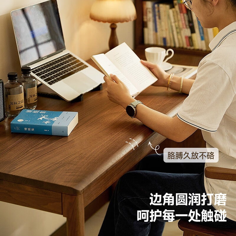 Zhidian Nordic solid wood desk modern and simple North American black walnut desk home computer desk office desk 1 meter double drawer single desk e-commerce model