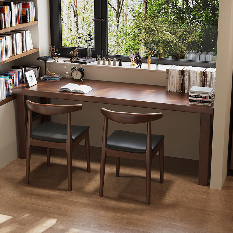 Huixun solid wood large board desk study room simple computer desk window double study table student writing desk long one-word table FAS grade rubber wood without veneer BMW gray # desk 200cm*60cm*75cm desktop thickness 4cm