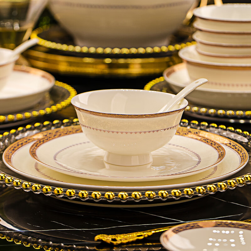 Wuzhili European-style Jingdezhen bone china tableware set, light luxury and high-end, complete set of ceramic bowls, plates, chopsticks, housewarming gift, with pot, high temperature, non-fading, gift box, 40 pieces