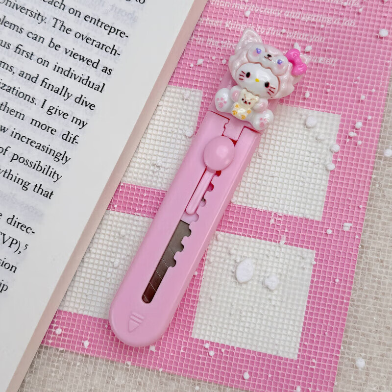 Hellokitty utility knife portable express box opener office paper knife student handmade knife pink soft cute cat short 1 piece
