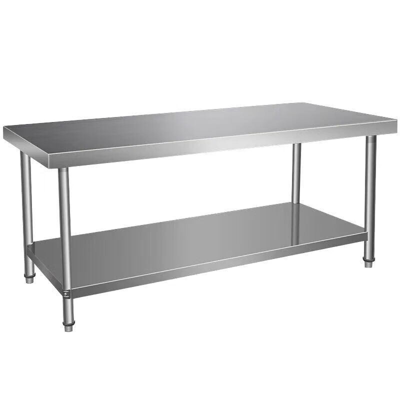 Thickened stainless steel workbench, kitchen workbench, multifunctional vegetable cutting table, commercial customizable loading table, packing table, double layer (without density board), length 100*width 70*height 80cm