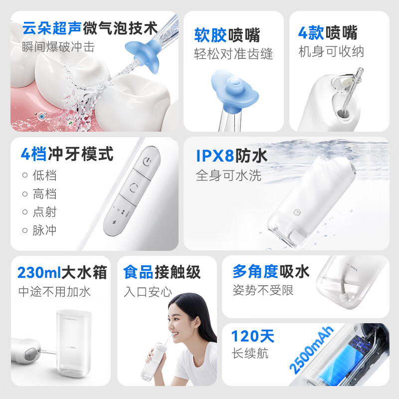 Made in Tokyo, professional pull-out dental flusher, portable blue 4-nozzle storage box, tooth cleaner, water flosser, tooth irrigator, orthodontic tool to prevent dental calculus, birthday gift, new year gift