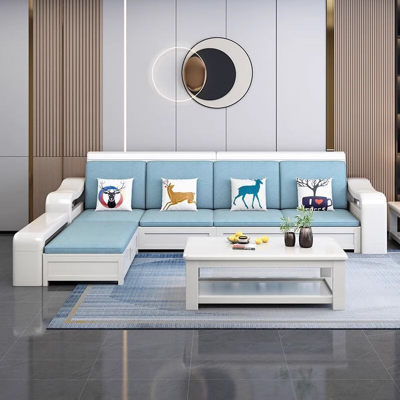 Carlosen solid wood sofa combination purple sandalwood white modern simple winter and summer dual-use storage new Chinese sofa small apartment three-seater + long coffee table