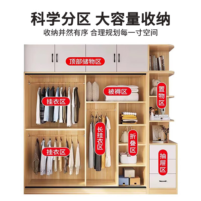 Haoxuan sliding door wardrobe home bedroom new 2025 small apartment rental house solid wood strong and durable hanging wardrobe moonlight white (length 140cm main cabinet)