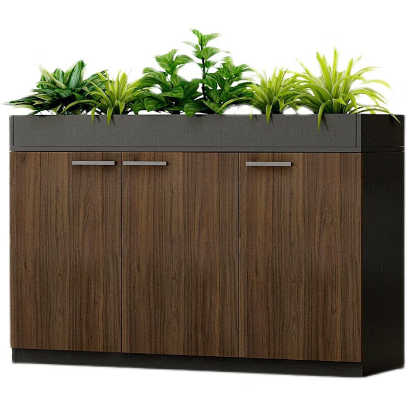 Office partition cabinet, flower trough cabinet, flower cabinet, storage wooden cabinet, low cabinet, side cabinet, flower cabinet, three-door cabinet 120X30X80CM walnut