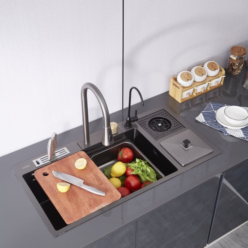 Ye Yu multifunctional sink kitchen large single basin 304 stainless steel single sink vegetable basin sink with integrated x40 8846 complete set/cup washer/soap dispenser/trash can