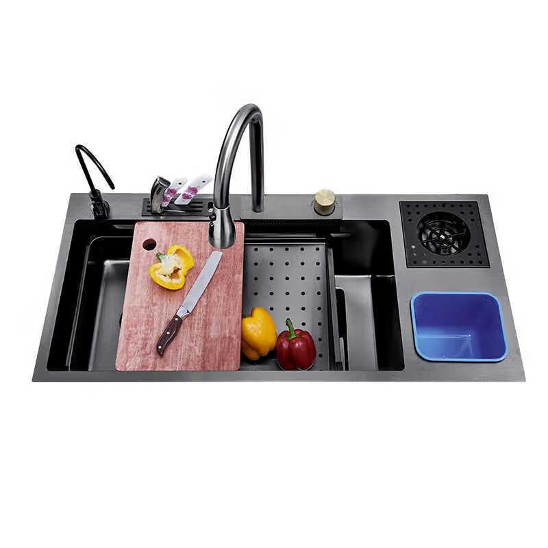 Ye Yu multifunctional sink kitchen large single basin 304 stainless steel single sink vegetable basin sink with integrated x40 8846 complete set/cup washer/soap dispenser/trash can