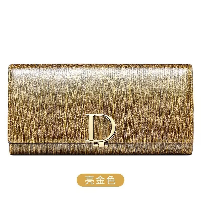 Kuqi Kangaroo Women's Wallet Women's Long Handbag 2025 Hot Style Genuine Leather Trendy Simple Multi-Function Wallet Women's Hand Leather Clip Bright Gold