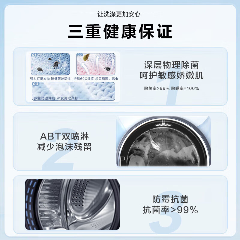Haier drum washing machine 10KG fully automatic household large capacity one-level frequency conversion + ultra-thin + 1.1 high washing ratio + high temperature washing + double spray government subsidy XQG100-608H