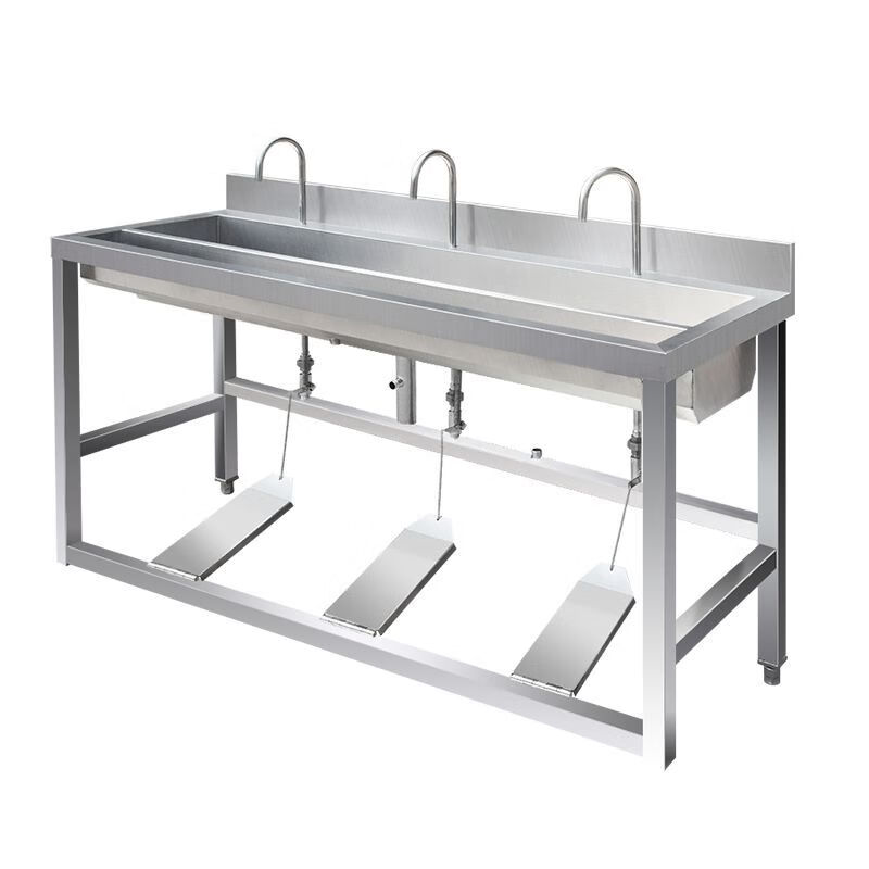 Meikejie stainless steel wash basin, commercial food factory, hotel foot-operated single-person and multi-person sink pool, can be customized, four-person 304 material, 200*48*110