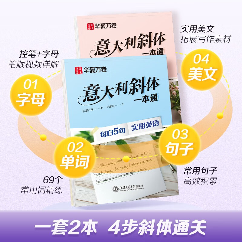 Huaxia Wanjuan English Italian Italic A General Practice Copybook Middle School and High School Adults Beginners Drawing and Copying Versus Lin Yu Peian's Handwriting Beautiful English 5 Practical English Sentences Every Day