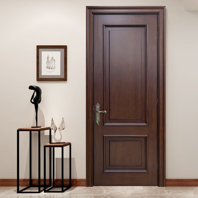 Pure solid wood door, interior door, American style solid wood door, walnut wood, new Chinese style painted room door, bedroom door, red walnut wood door, door leaf + door cover + lines